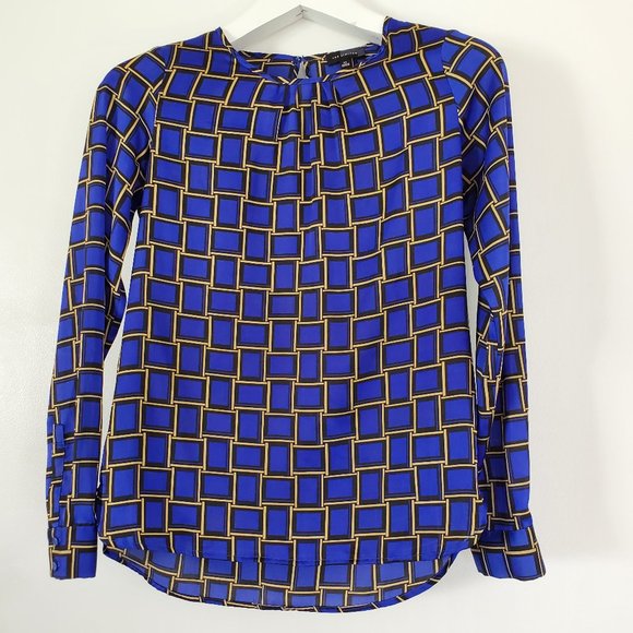 The Limited Blue & tan geometric square blouse - Picture 1 of 10